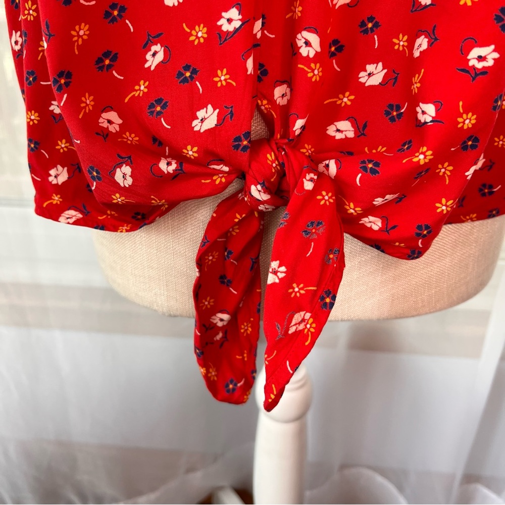 Madewell Novel Tie-Front Top Prairie Posies Red Floral Size Medium - Picture 11 of 14